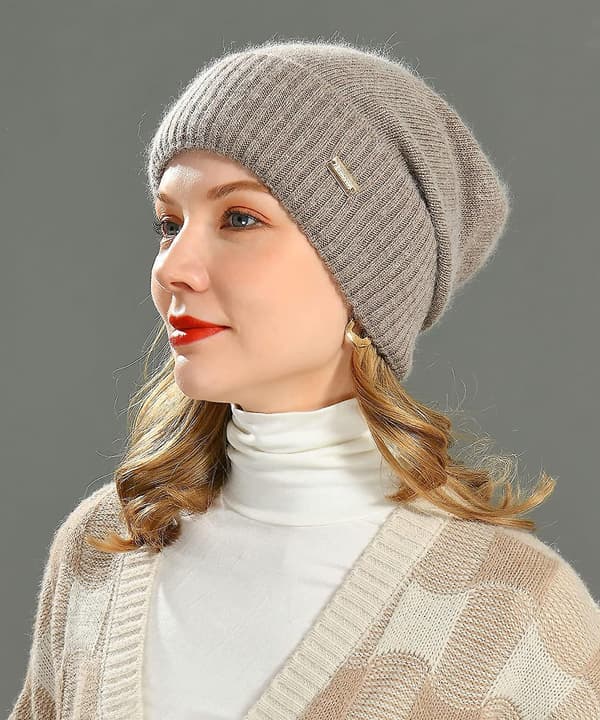 Cashmere Slouchy Beanies För Kvinnor Vinter Lättvikts Flickor Ull Stickad Mössa Mudd Mjuk Varm Slouch Beanie Cap