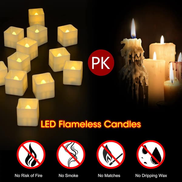 #12 stk Flimrende LED-lys Kvadratiske Batteridrevne Te-lys