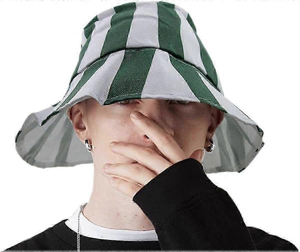 Unisex Hinkhatt med Vertikala Ränder, Packbar Solhatt Cosplay Kostym Anime Grön-Vit