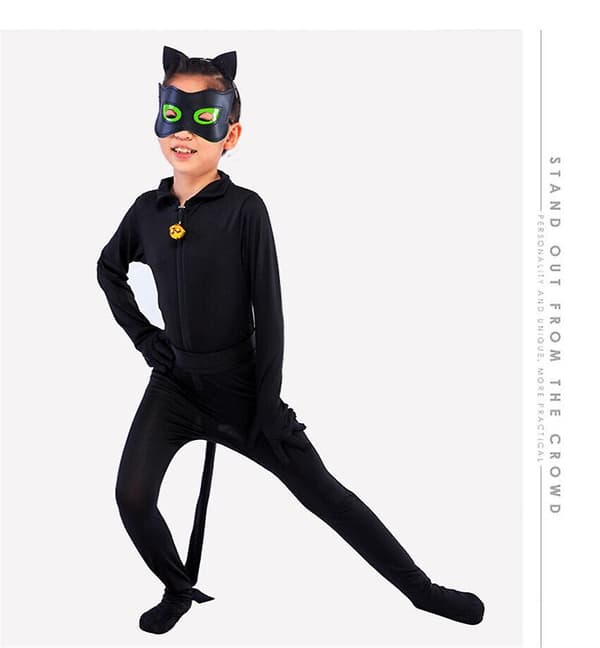 Cosplay Cat Noir Børne Bodysuit Sort Kat Halloween et W XL S