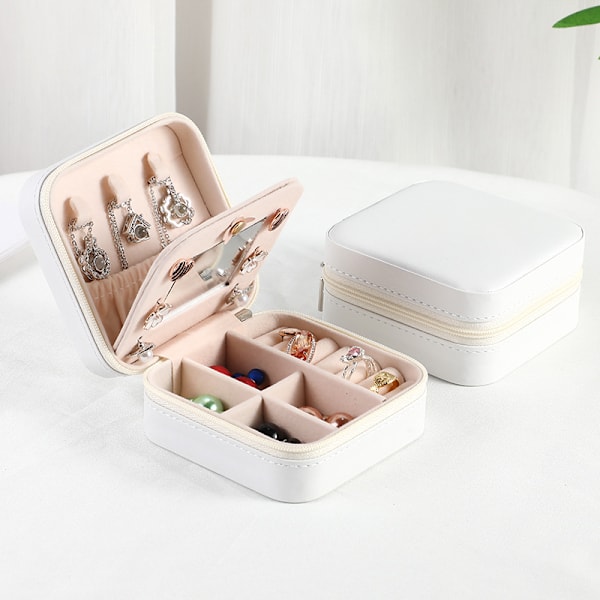 Liten bärbar smyckeskrin, mini resesmyckeskrin med spegel