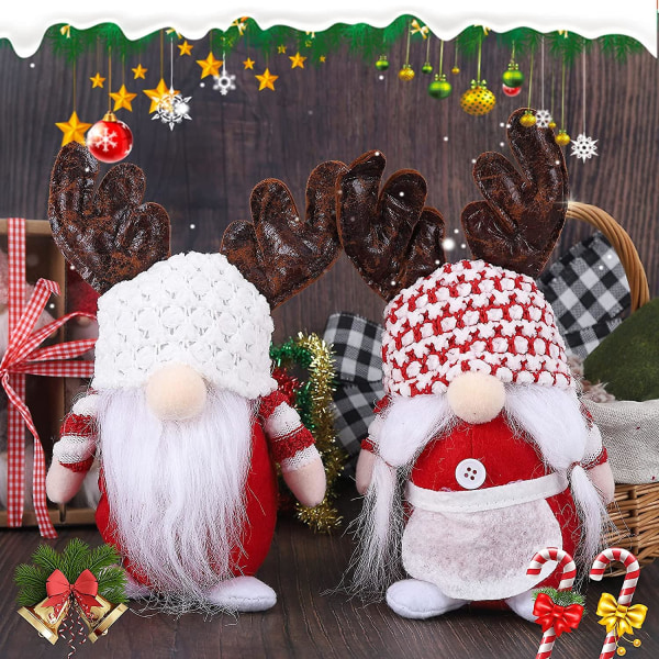 2 stycken jultomtar juldekorationer jultomten gjord hand i svenskt ansikte utan ansikte med ramors Santa Tomte skandinaviska dvärgfigurer