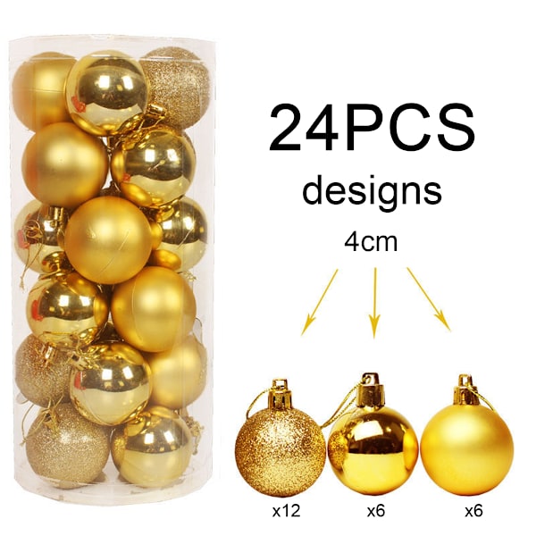 24-pack julbollsdekorationer 40 mm splittringssäker Färgglad golden