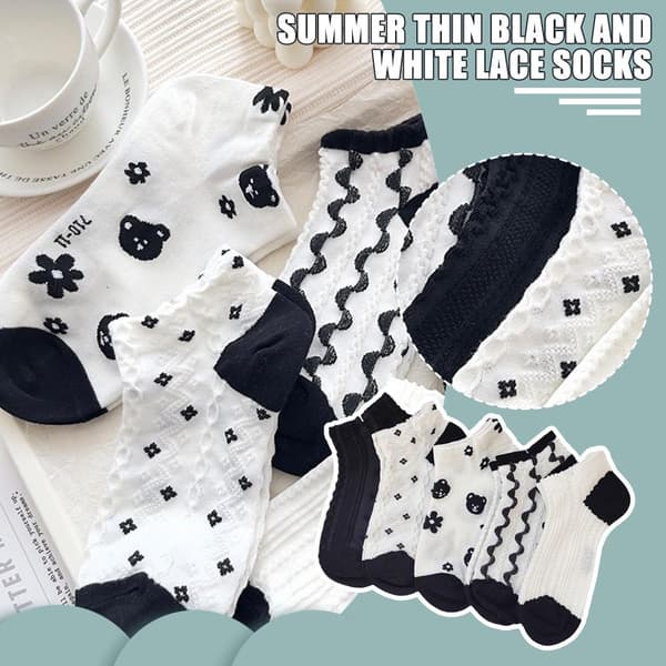 Dame Sommer Tynde Blomstersokker Sort-hvide Korte Ankelsokker White Sliver one size