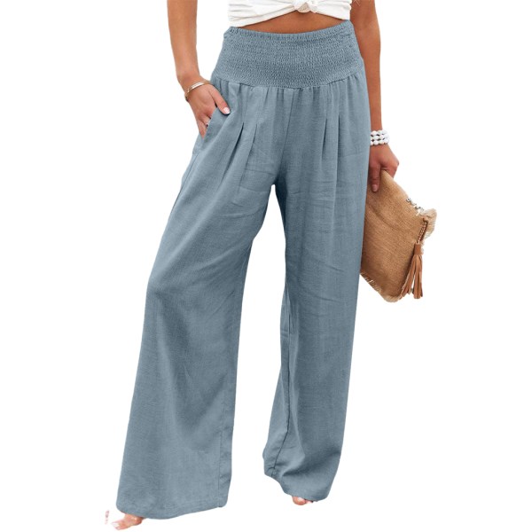 Dame sommerbukser Lommer løse Casual Wide ben Sea Blue L