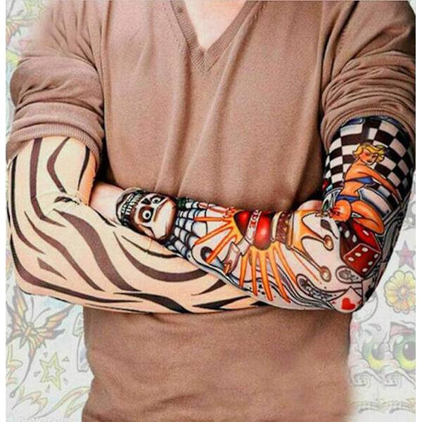 Armtatueringsärmar, 6-pack män falska tillfällig tatuering Nylon Armstrumpor Elastisk Biker Sleevelet för Halloween