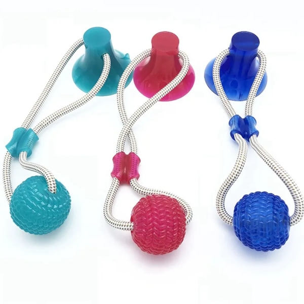 Interaktiva hundleksaker Husdjursvalp Sugkopp Push TPR Bollleksaker Molar Bite Toy Elastiska rep Hundtandrengöring Tuggtillbehör rose red