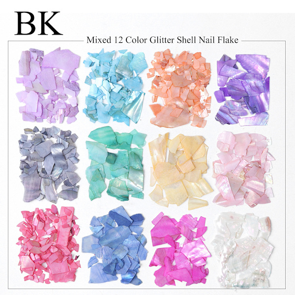 Nail Art Shell Paljetter Färgglada Tunn Oregelbunden Abalone Broken Patch White 12-grid boxed-BK