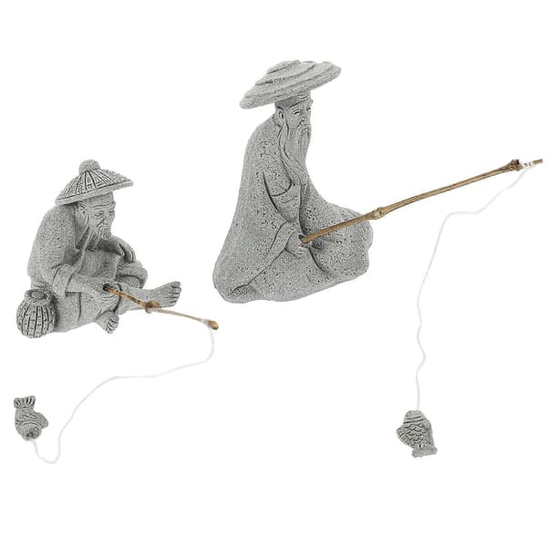 1 sett med fiskerstatuer i sandstein for steinbed, blomster, bonsai og landskapsforming