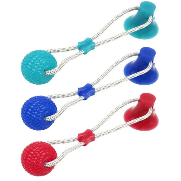 Interaktiva hundleksaker Husdjursvalp Sugkopp Push TPR Bollleksaker Molar Bite Toy Elastiska rep Hundtandrengöring Tuggtillbehör rose red
