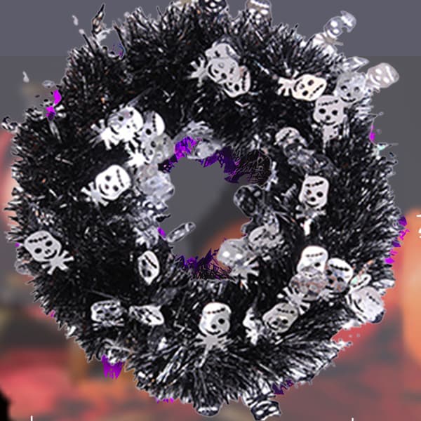 Halloween krans dekor glitter rund krans hängande dörr vägg silver skull