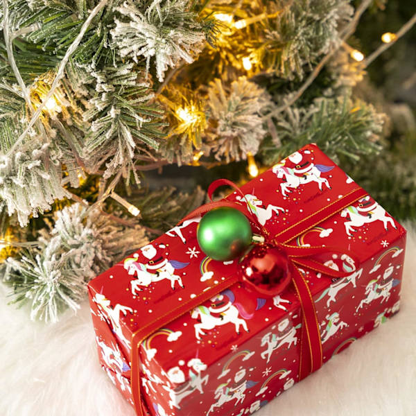 Vendbart julegavepapir - minirulle - 17 tommer x 33 fod - rød Claus