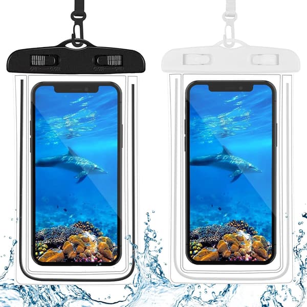 (Sort+Hvid) 2-delt vandtæt smartphone-pose, universal IPX