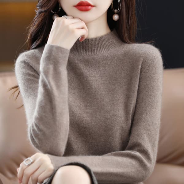 Dam flickor tickat tröja Hel ylletröja Halv turtleneck Base hirt Lös Fruit Green S