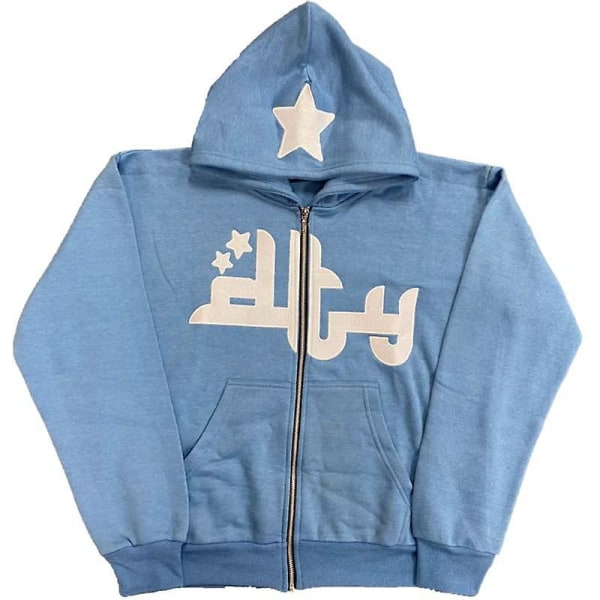 Män Printed huvtröjor Harajuku High treet huvtröjor Y2k treetwear Hip Hop Gothic Zip Up Loose Jacka Kappor SKYBLUE S