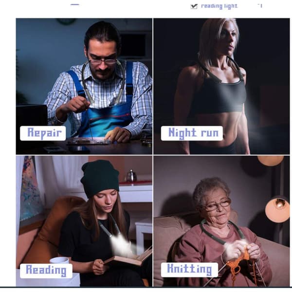 Genopladelig halslæselampe, lampe til læsning i sengen, 3 farver