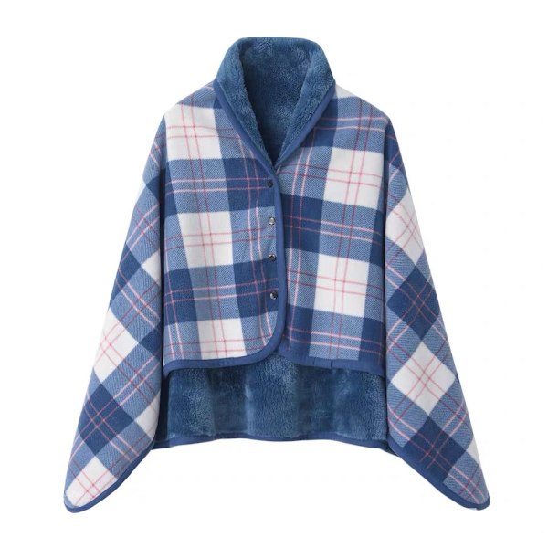 Kvinnors Multiway Rutig Poncho Sjal Wrap Fleece Bärbar Filt Ultra Mjuk Sherpa Flanell Cape（Blå） qd blue
