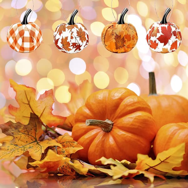 12 stk Hængende Thanksgiving-Pumpa med Lønneblad i Gingham-Stof