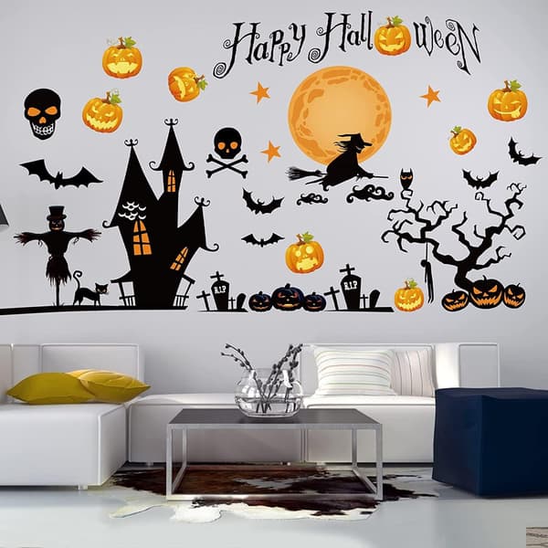 4 ark Halloween Vinduesdekorationer - græskar, flagermus, spøgelse, heks