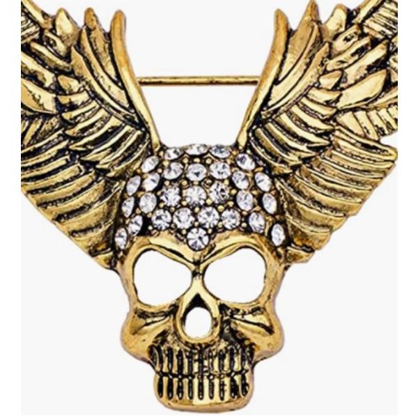 Skull Wings Mask Smycken Brosch Brosch och nål Legering Rhinestone Crystal Halloween Herr (guld)