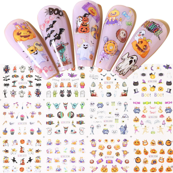 Halloween Nail Art Stickers Water Transfer Nail Decals Pumpkin Skull