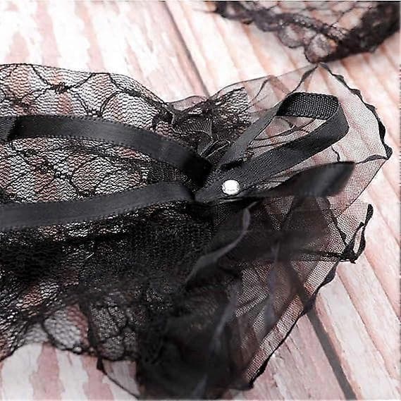 Dame Bryllupshandsker Fingerløse Rhinestone Blondehandsker til Brude og Brudepiger Blonde Sløjfehandsker sorte