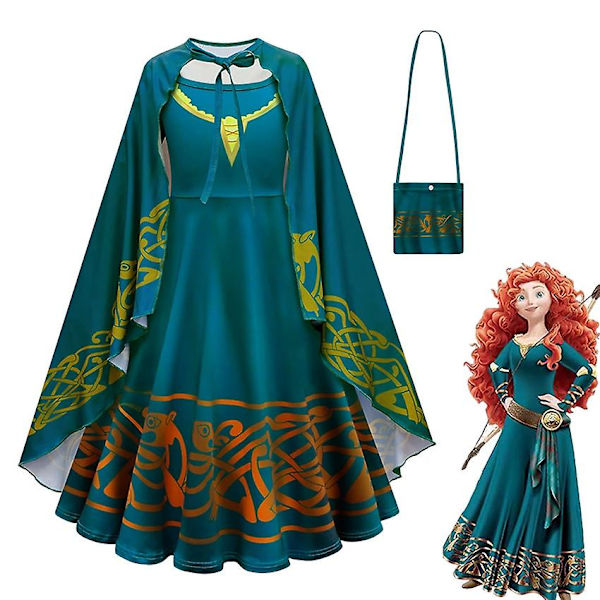 Rohkea Merida Asut Tyttö Takki Halloween Asut Lapsille Neito Haori Asu Merida Cosplay Anime Hieno Karnevaali Fantasia Dress 140 (for 130-140cm)