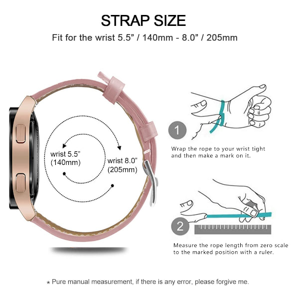 Kompatibel med Samsung Galaxy Watch 5/5 Pro/4/4 Classic/3 41mm /42mm/Active 2, 20mm mjukt läderrem för Huawei GT2 / GT3 42mm (Rosa)