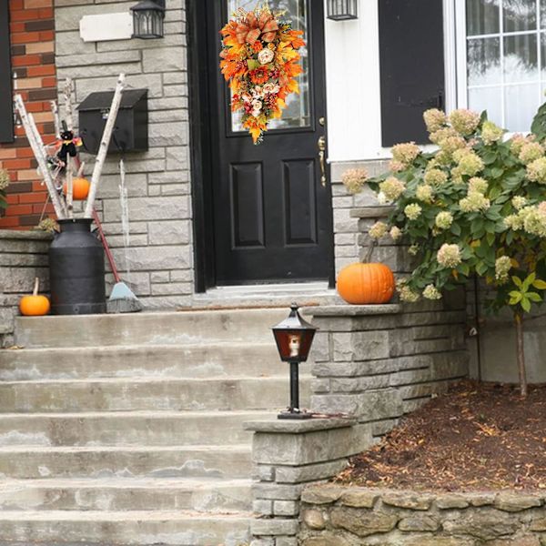 Höstskördekrans dekorativ krans 50*33 cm krans med höstlöv Faux solros Thanksgiving jul Halloween dekoration