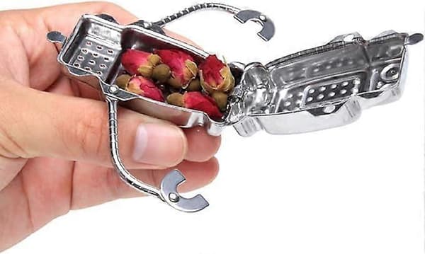 4 stk. te-infuser i rustfrit stål, robotformet med lang kædekrog, te-si, ske, sukker- og mel-sigter, filtre, te-intervaldiffuser til løs te