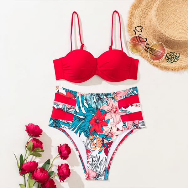 Kvinnors print Knot Bikini Set Tvådelad Baddräkt，XS