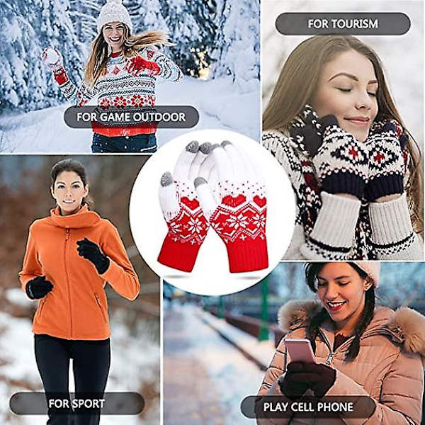 Damhandskar Pekskärm Par Touch Vinterstickade handskar Snöblommatryck Håll värmen Unisex telefon SMS-vantar Varma Pekskärmsvantar