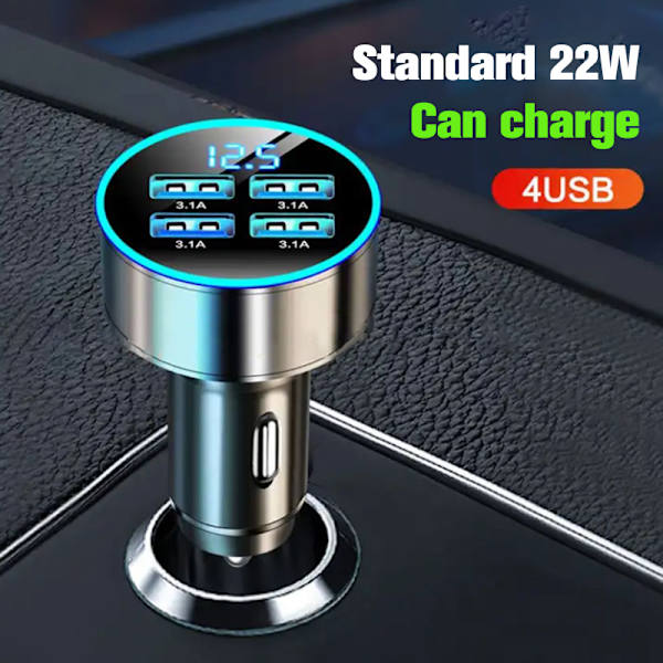 Digital Display Billaddare 4USB 66WPD Lader Hurtiglader A