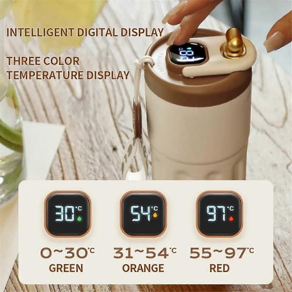 420ML Digital Smart Kaffeisolasjonskopp Rustfritt Stål LED Temperaturdisplay Flaske Bil Kjøretøy Krus Sølv