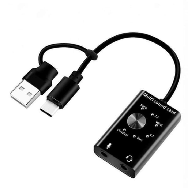 Multi ljudkort USB 2.0 Typ C Stereo Mikrofonadapter Professionell omvandlare för MacBook Bärbar dator Headset PC-högtalare