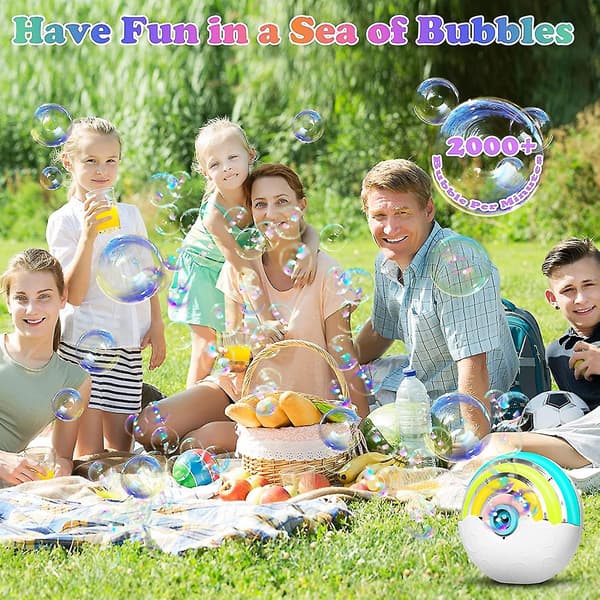 Bubbelmaskin, bärbar automatisk bubbelblåsmaskin för barn, 2000+ bubblor per minut, tyst regnbågsbubbelmaskin med 2 bubbel-