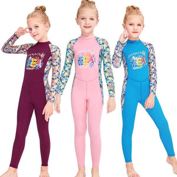 Barn Helkroppsdrakt Langermet Badedrakt Barn Solbeskyttelse Svømming Pink XL