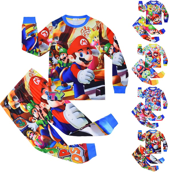 Super Mario -asu Lasten Yöasut Pitkähihaiset Kirveet Pyjamasetti B 130cm