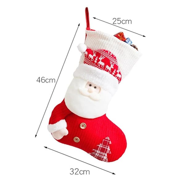 Stor Röd Vit Stickad Julstrumpa Santa Claus Firep