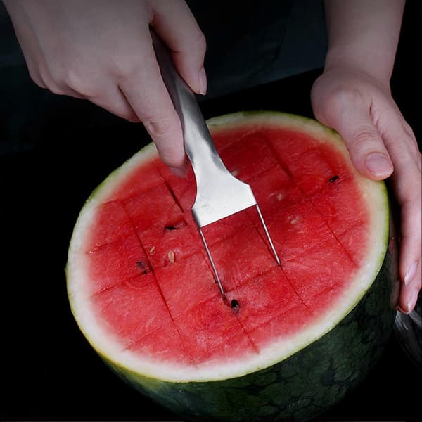 Vannmelon Gaffel Skjærer Kreativ Dobbelthode Rustfritt Stål Sommer Vannmelon Fruktskjæringsgaffel Hjemmeforsyning