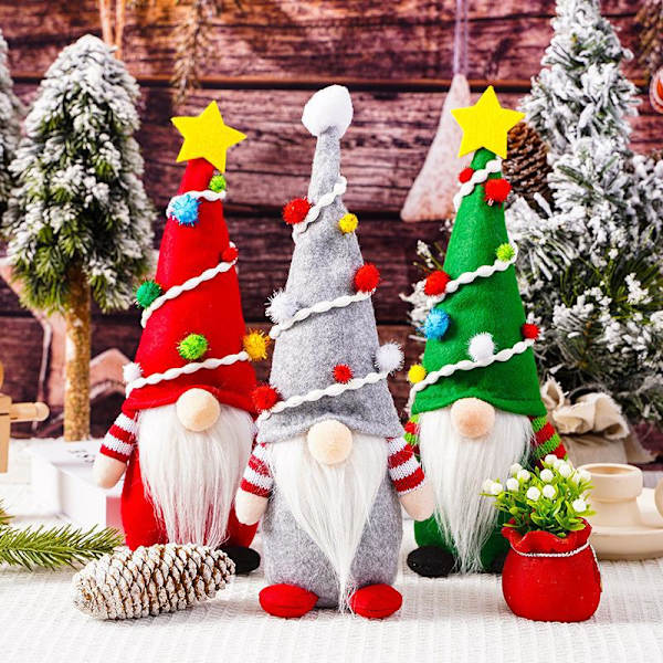 Kääpiönuken ainutlaatuinen hatun muotoilu koristaa pehmeää joulukoristefestivaalia grey
