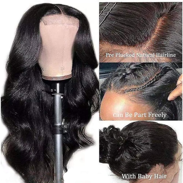 Body Wave -pitsiperuukki, aitoa hiusta, valmiiksi nypitty, vaalennetut solmut, vauvahiukset, liimaton, luonnollinen väri Fz51-3