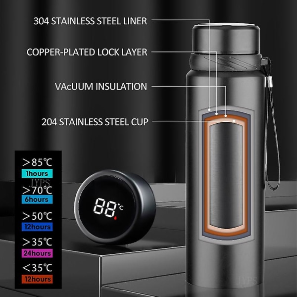 1000 ml Smart termosflaska Håll kall och varm flaska temperaturdisplay Intelligent termos för vatten Te Kaffe Vakuumflaskor gold 1000ML