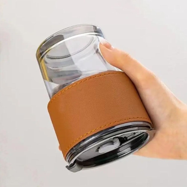 Lock och sugrör Transparent Bambu Cup Mjölk Kaffe Mugg Tea Cup Str amber 400ml