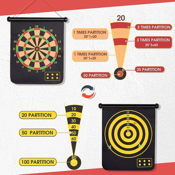#Kraftfull dubbelsidig magnet 15'' Darttavla Set med 6 st Dartpilar#