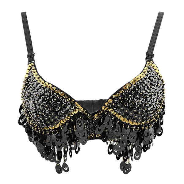 1/2/3 Magdans Perlebesatt BH Paljetter Topp Sexy Dansende Sanger Black 36 Size 1 Pc