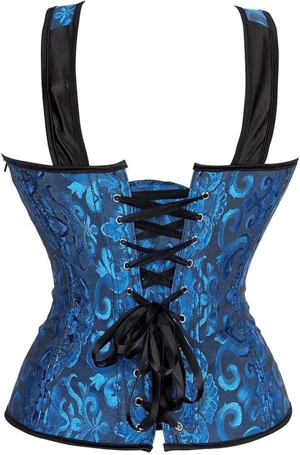 Korsetter för kvinnor Overbust Bustier Top Gothic Sexy Shoulder Blue6806 XL