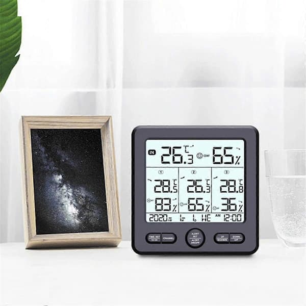 Værstasjon Innendørs/Utendørs Trådløse Sensorer Digitalt Termometer Hygrometer LED LCD-skjerm Termometer (Hvit)