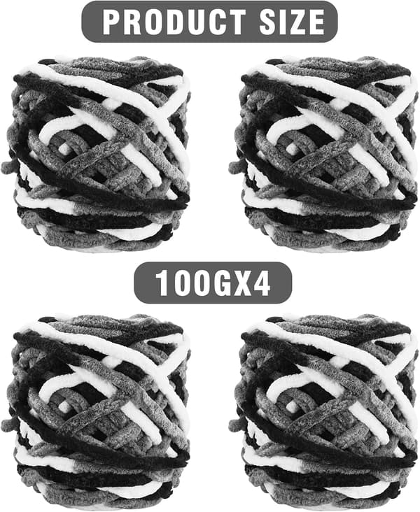 #(Svart, hvit og grå) 4 pakker med 100g akrylstrikkgarn for #
