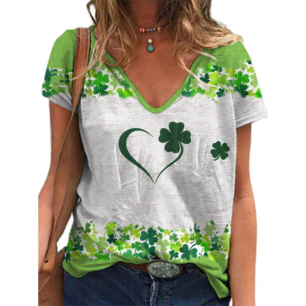 St. Patrick's Day Kvinner V-hals T-skjorte Bluse Casual Løs Topp A M